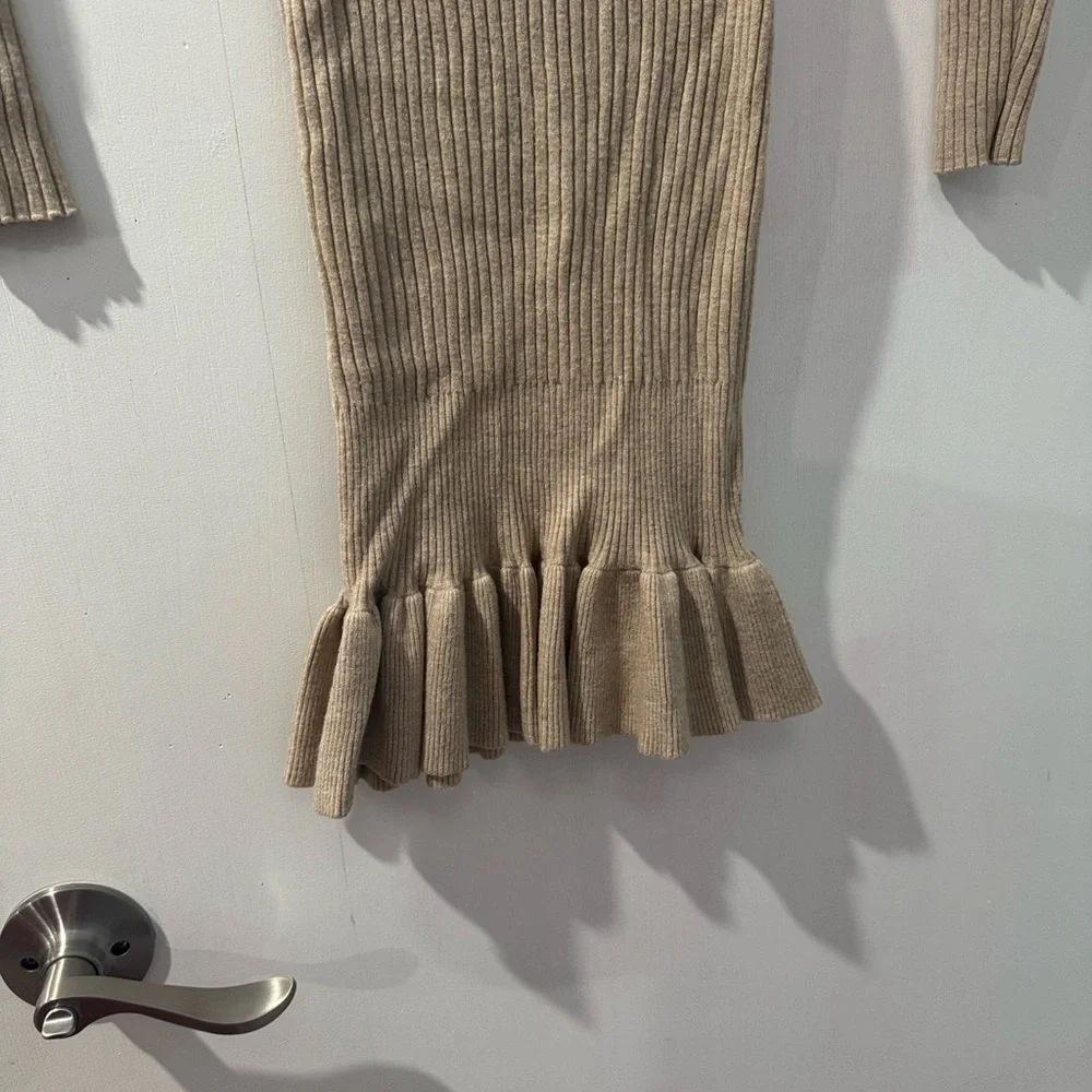 Tan Ribbed Mini Dress - Picture 1 of 2